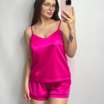 Шовкова піжама майка і шорти малина