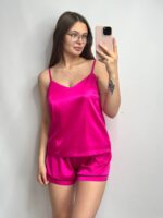 Шовкова піжама майка і шорти малина