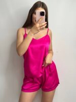 Шовкова піжама майка і шорти малина - Зображення 6