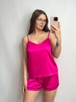 Шовкова піжама майка і шорти малина - Зображення 2