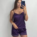 Шовкова піжама майка і шорти фіолетовий