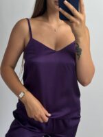 Шовкова піжама майка і шорти фіолетовий - Зображення 7