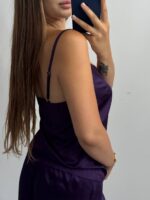 Шовкова піжама майка і шорти фіолетовий - Зображення 5