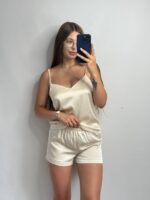 Шовкова піжама майка і шорти молочний