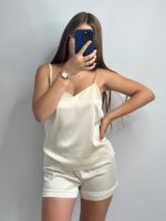 Шовкова піжама майка і шорти молочний - Зображення 8