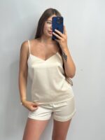 Шовкова піжама майка і шорти молочний - Зображення 7