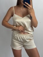 Шовкова піжама майка і шорти молочний - Зображення 6