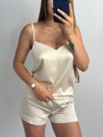 Шовкова піжама майка і шорти молочний - Зображення 5