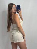 Шовкова піжама майка і шорти молочний - Зображення 4