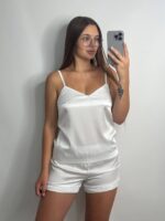 Шовкова піжама майка і шорти айворі