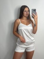 Шовкова піжама майка і шорти айворі - Зображення 6