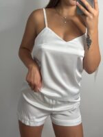 Шовкова піжама майка і шорти айворі - Зображення 5