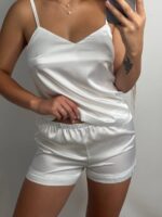 Шовкова піжама майка і шорти айворі - Зображення 4