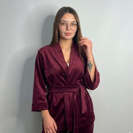 Жіночий домашній костюм бордовий - Зображення 6