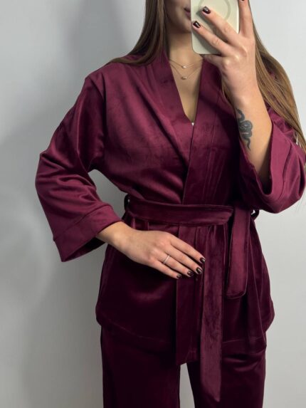 Жіночий домашній костюм бордовий - Зображення 5