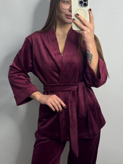 Жіночий домашній костюм бордовий - Зображення 4